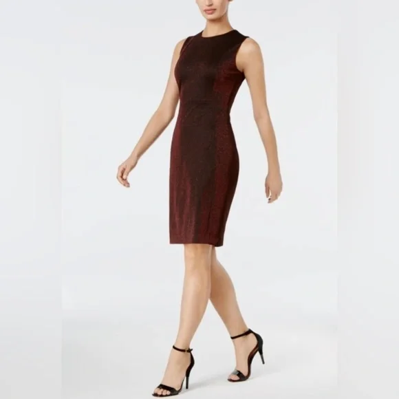 calvin klein red scuba dress Calvin Klein Women's Red Scuba Crepe Sleeveless Sheath Dress Size 6